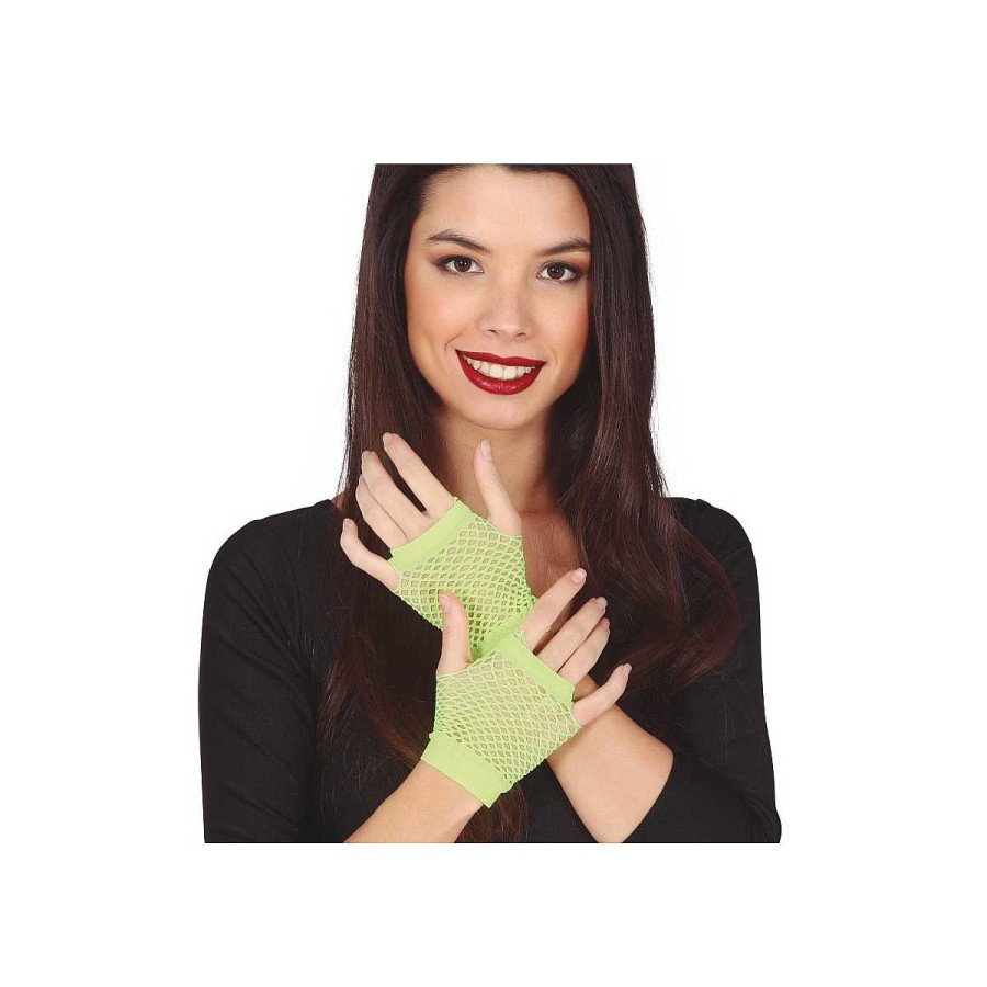 Disfraces Alijuguetes Guantes Y Medias | Guantes Malla Verde Neon 11 Cms